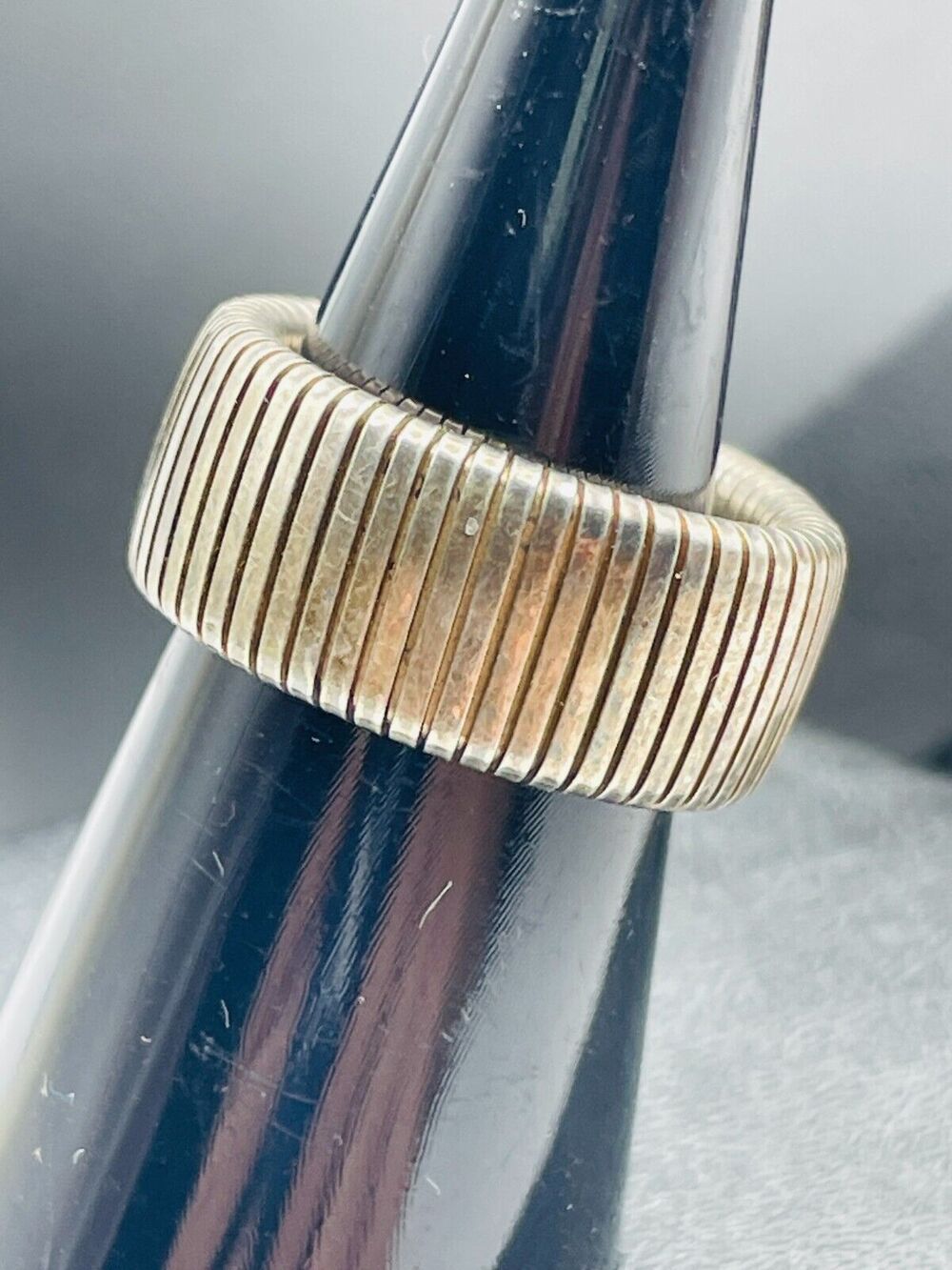 Comfort Sterling Silver Wide Band 925 Ring Adjustable Size 6-10 Stretchy 9.4mm W
